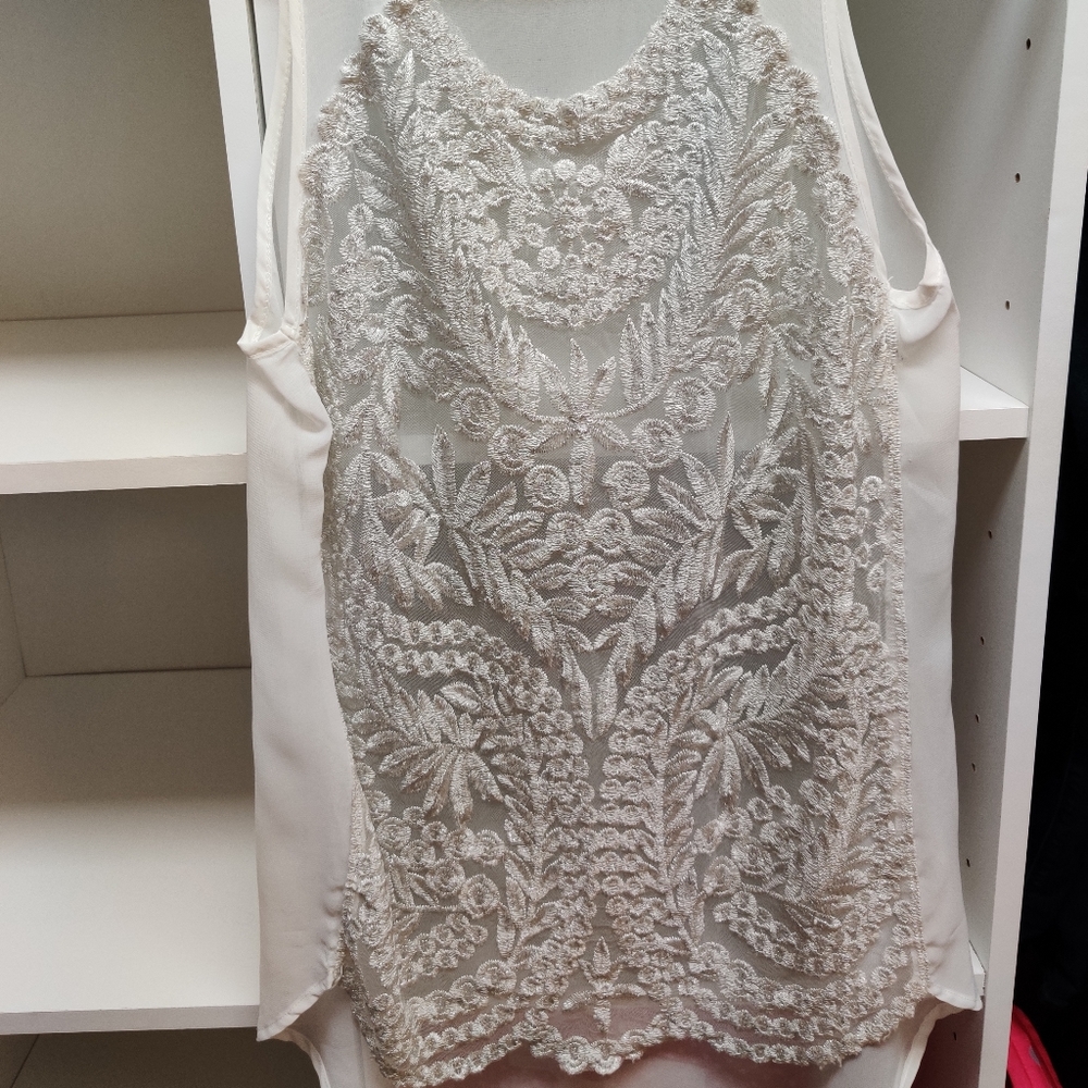 Silver Embroidered White Tank Sheer back